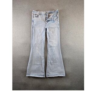 American Eagle Super Hi-Rise Flare Jeans Womens 16‎ Blue Stretch Boho Artist
